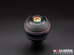 FIAT 500 Gear Shift Knob - Black Italy - Black Base/ Black Leather Top + ABARTH Logo